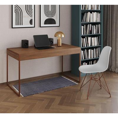 Escrivaninha Industrial Escritório Amêndoa 137X53Cm Malta Com 1 Cadeira Branca Base Cob Cor: Amendoa