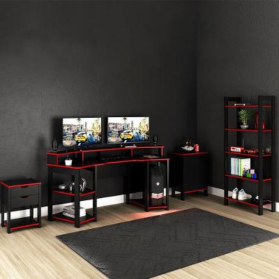 Mesa Estante E Gaveteiro Escritório Cool Preto/Vermelho