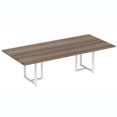 Mesa De Reunião Retangular 260 X 120 Cm Pé Tubular Pe25 Em Mdp Walnut Base Branco