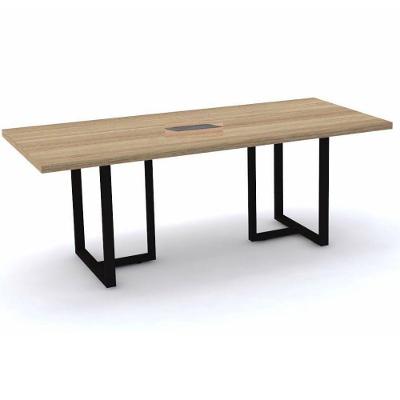 Mesa De Reunião Com Caixa De Tomada 200 X 90 Cm Pé Tubular Pe40 Em Mdp Noce Naturalle Base Preta