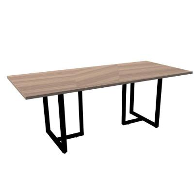 Mesa De Reunião Retangular 200 X 90 Cm Pé Tub Pe25 Em Mdp Noce Naturalle Base Preta