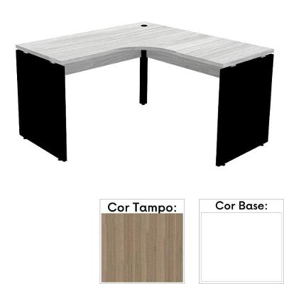 Mesa De Escritório Em L Pé Painel Pe25 Em Mdp 155 X 155 X 60 Cm Cor Noce Naturalle E Base Branca