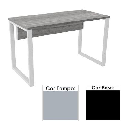 Mesa De Escritório Pé Tubular Pe25 Em Mdp 134 X 60 Cm Cinza Com Base Preta