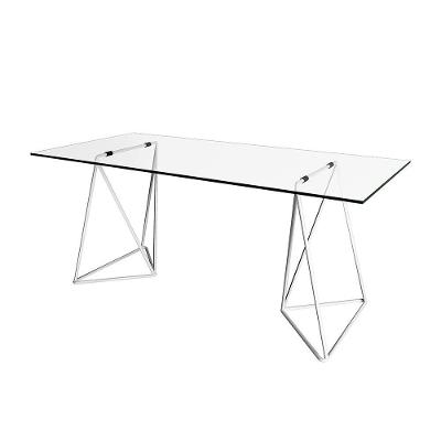 Escrivaninha De Vidro Bela Vista Cavalete Base Ferro Branco - Cor: Branco