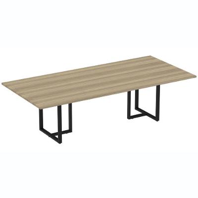 Mesa De Reunião Retangular 260 X 120 Cm Pé Tubular Pe25 Em Mdp Noce Naturalle Base Preta