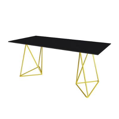Escrivaninha Bela Vista Cavalete Tampo Preto Base Ferro Amarelo - Cor: Preto