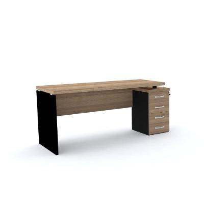 Mesa Pé Painel Com Gaveteiro 4 Gavetas Pe40 Em Mdp 164 X 60 Cm Noce le Base Preta