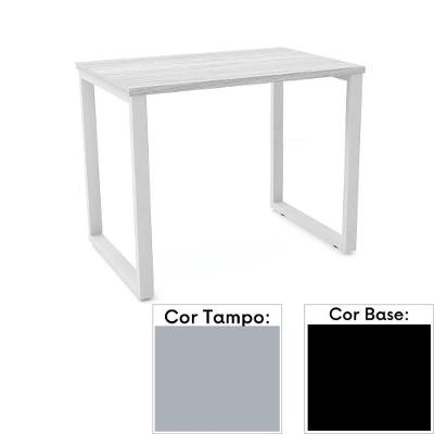 Mesa De Escritório Pé Tubular Pe25 Em Mdp 90 X 45 Cm Cinza Com Base Preta