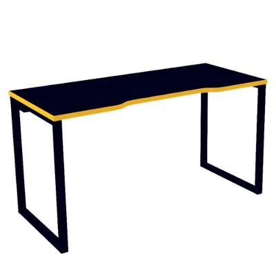 Mesa Gamer Retangular Home Office 134 X 60 Cm Pé Tubular Preto Com Borda Amarela