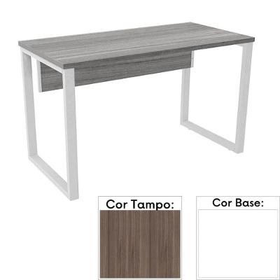 Mesa De Escritório Pé Tubular Pe25 Em Mdp 90 X 60 Cm Cor Walnut E Base Branca