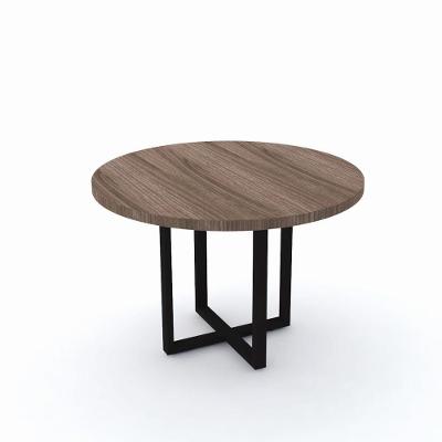 Mesa De Reunião Redonda 110 X 75 Cm Pé Tubular Pe40 Em Mdp Walnut Base Preta