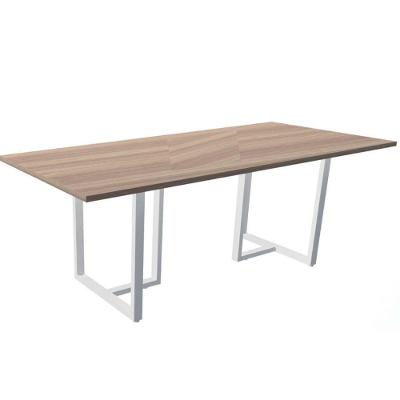 Mesa De Reunião Retangular 200 X 90 Cm Pé Tub Pe25 Em Mdp Noce Naturale Com Base Branca