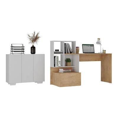Conjunto Escritório Escrivaninha E Balcão 3 Portas Multimóveis Mp7007 Rustic/branco Rustic/branco
