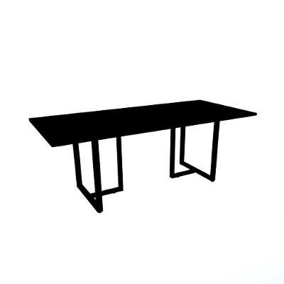 Mesa De Reunião Retangular 200 X 90 Cm Pé Tub Pe25 Em Mdp Preta Base Preta