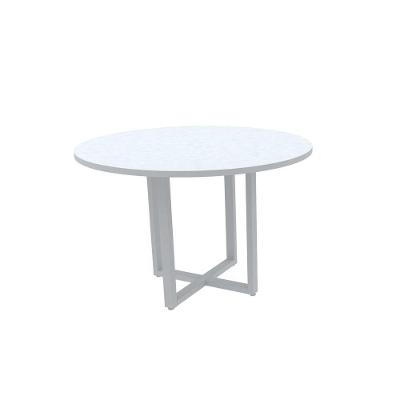 Mesa De Reunião Redonda 110 X 110 Cm Pé Tubular Pe25 Em Mdp Branca Com Base Branca