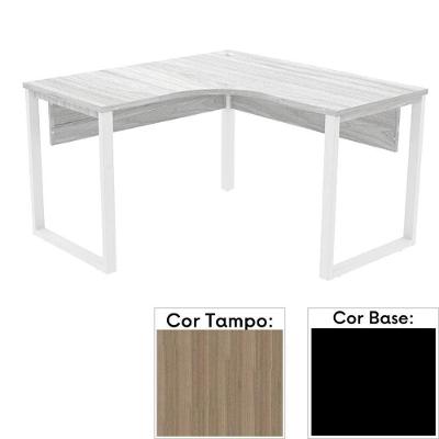 Mesa De Escritório Em L Pé Tubular Pe25 Em Mdp 155 X 155 X 60 Cm Cor Noce Naturalle E Base Preta