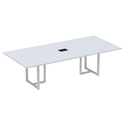 Mesa De Reunião Com Caixa De Tomada Retangular 260 X 120 Cm Pé Tubular Pe25 Mdp Cinza Base Cinza