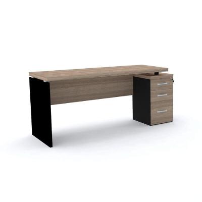 Mesa Pé Painel Com Gaveteiro 3 Gavetas Pe40 Em Mdp 164 X 60 Cm Noce Naturalle Base Preta