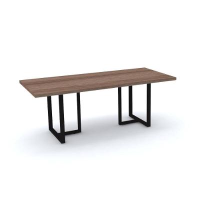Mesa De Reunião Retangular 200 X 90 Cm Pé Tubular Pe40 Em Mdp Walnut Base Preta