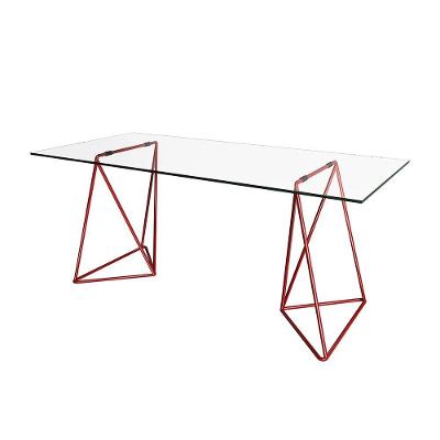 Escrivaninha De Vidro Bela Vista Cavalete Base Ferro Vermelho - Cor: Branco