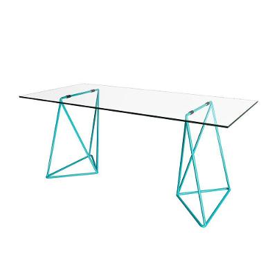 Escrivaninha De Vidro Bela Vista Cavalete Base Ferro Azul Turquesa - Cor: Branco