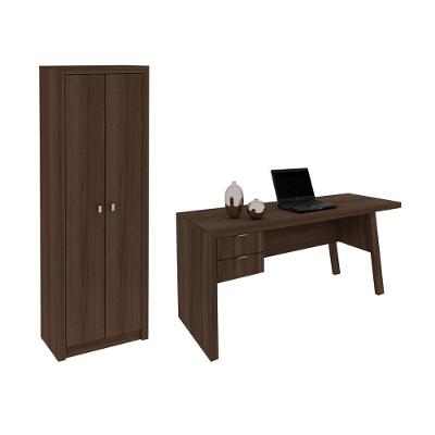 Escritório Com Mesa Para Computador 2 Portas Carvalho