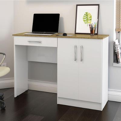 Mesa Computador Com Portas E Gavetas Space Branco nature