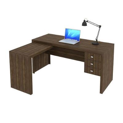 Mesa De Canto Para Escritório 3 Gavetas Me4106 Nogal