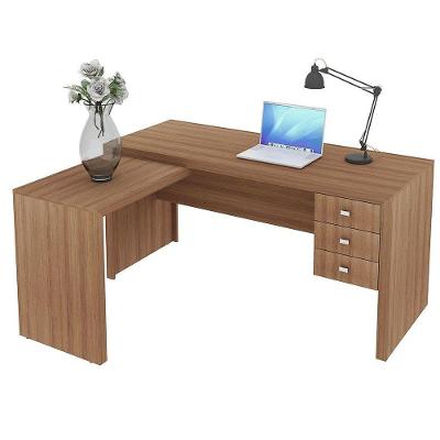 Mesa De Canto Para Escritório 3 Gavetas Me4106 Amêndoa