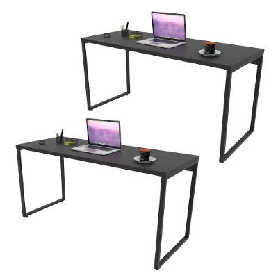 Kit 2 Mesas De Escritório Office 150Cm Estilo Industrial Prisma C08 Preto Onix - Mpozenato