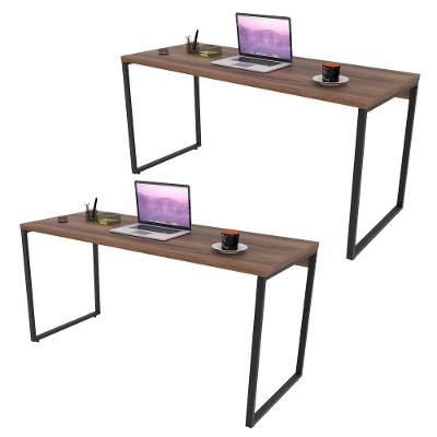 Kit 2 Mesas de Escritório 150cm Estilo Industrial Nogal