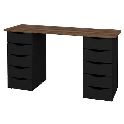 Mesa Computador Escrivaninha Due Web 10 Gavetas Nogal Preto