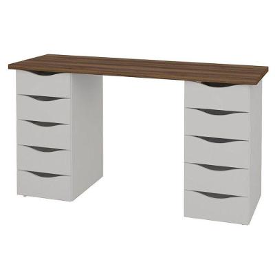Mesa Computador Escrivaninha Due Web 10 Gavetas Nogal Branco