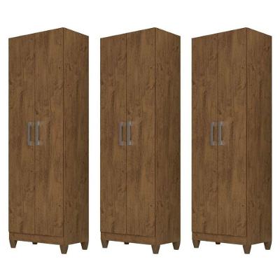 Kit 3 Armários Organizadores Multi Íris 2 Portas Castanho Wood - Moval