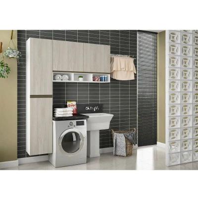 Armário De Lavanderia 2 Peças Pérola Luciane Móveis Branco Polar Com Legno Crema