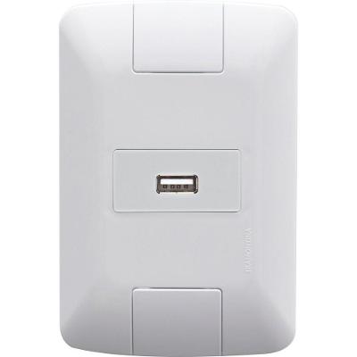 Conjunto 4x2 Com 1 Tomada Usb Brilho 1,5 A Bivolt Tramontina Aria Branco Tramontina