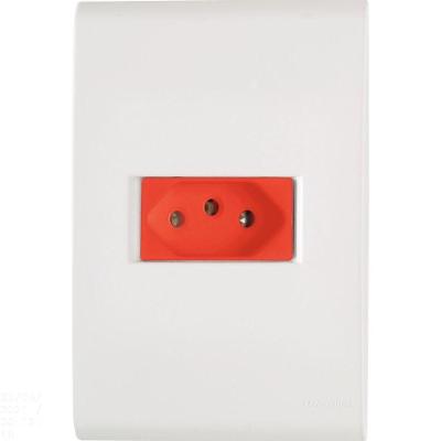Conjunto 4x2 Com 1 Tomada 2p+t Tramontina Liz 20 A 250 V Branco E Vermelho Tramontina