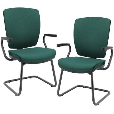 Kit 2 Cadeiras De Escritório Fixa Executiva Office Preto Slim Alta Flexi P03 Poliéster Verde - Lyam