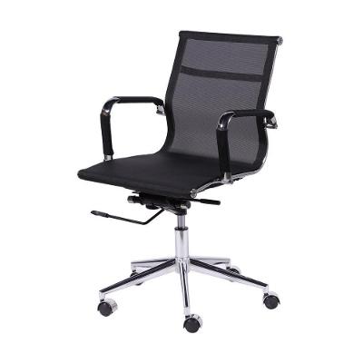 Cadeira Giratória Baixa Office Tela Preto Base Rodízio Cromado