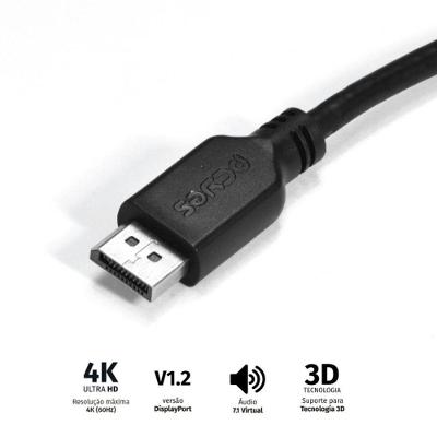 Cabo Displayport Macho Para Displayport Macho 2 Metros V1.2