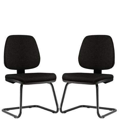 Kit 02 Cadeiras Escritório Job L02 Couro Sintético Preto
