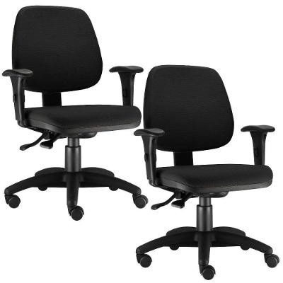 Kit 02 Cadeiras Job L02 Executiva Ergonomica Crepe Preto
