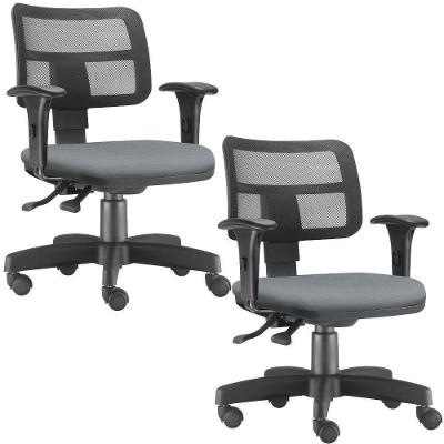 Kit 02 Cadeiras Giratórias Zip L02 Escritório Crepe Cinza