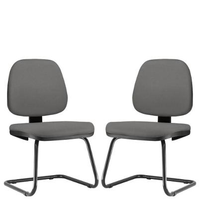 Kit 02 Cadeiras Para Escritório Job L02 Fixa Crepe Cinza