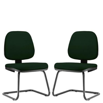 Kit 02 Cadeiras Para Escritório Job Fixa Crepe Verde Musgo