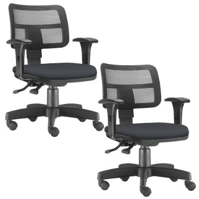 Kit 2 Cadeiras Giratórias Zip Escritório Crepe Preto