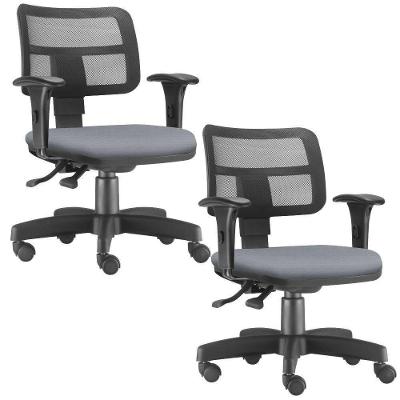 Kit 02 Cadeirass Zip L02 Escritório Couro Sintético Cinza