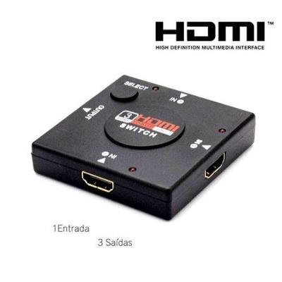 Adapatador Switch para Cabo Hdmi 1 Entrada 3 Saídas
