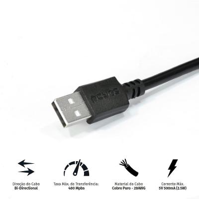 Cabo Usb A 2.0 Macho Mini Usb B Macho 28awg Puro Cobre 3M