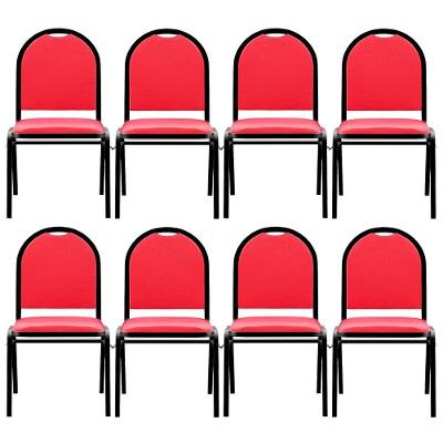 Kit 8 Cadeiras Hoteleiras Auditório Sintético Vermelho